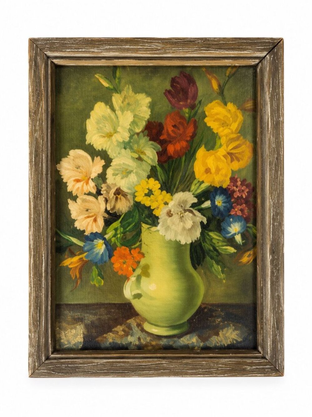 Mini Lithograph Framed Joseph Jost Floral Still Life Flowers Gladiolus Shelf Hom
